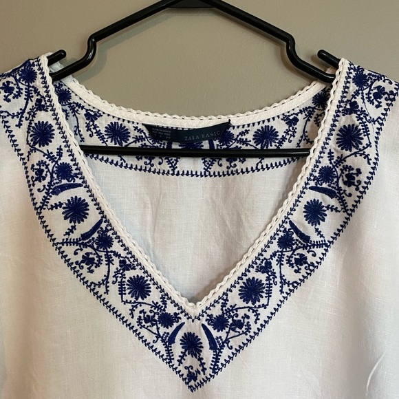 Zara 100% Linen Embroidered Dress Size S - Picture 2 of 8